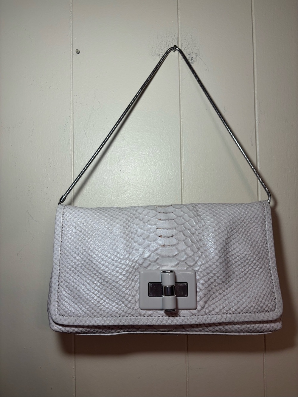 White Textured Shoulder Bag with Silver Hardware